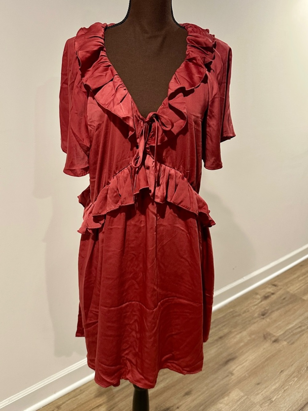 Old Navy Ruffled Tie-Front Mini Dress in Burgundy